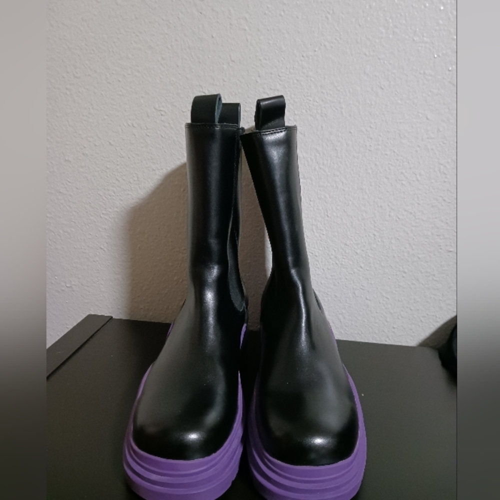 Boots Purple And Black Moto Combat Style Size 8.5